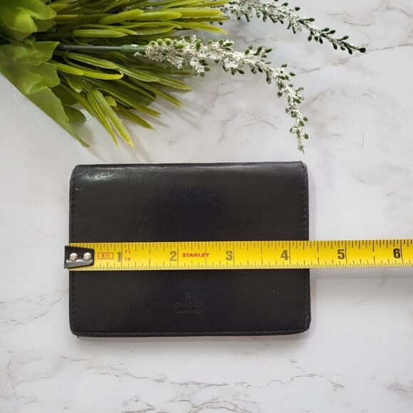 VINTAGE GUCCI BLACK LEATHER ID CARD HOLDER BIFOLD WALLET - Picture 4 of 16